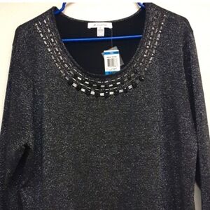 🌸 JM Collection Elegant Black Glitter Top